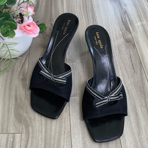 kate spade Shoes - Kate Spade Kitten Heel Bow Mule Sandals